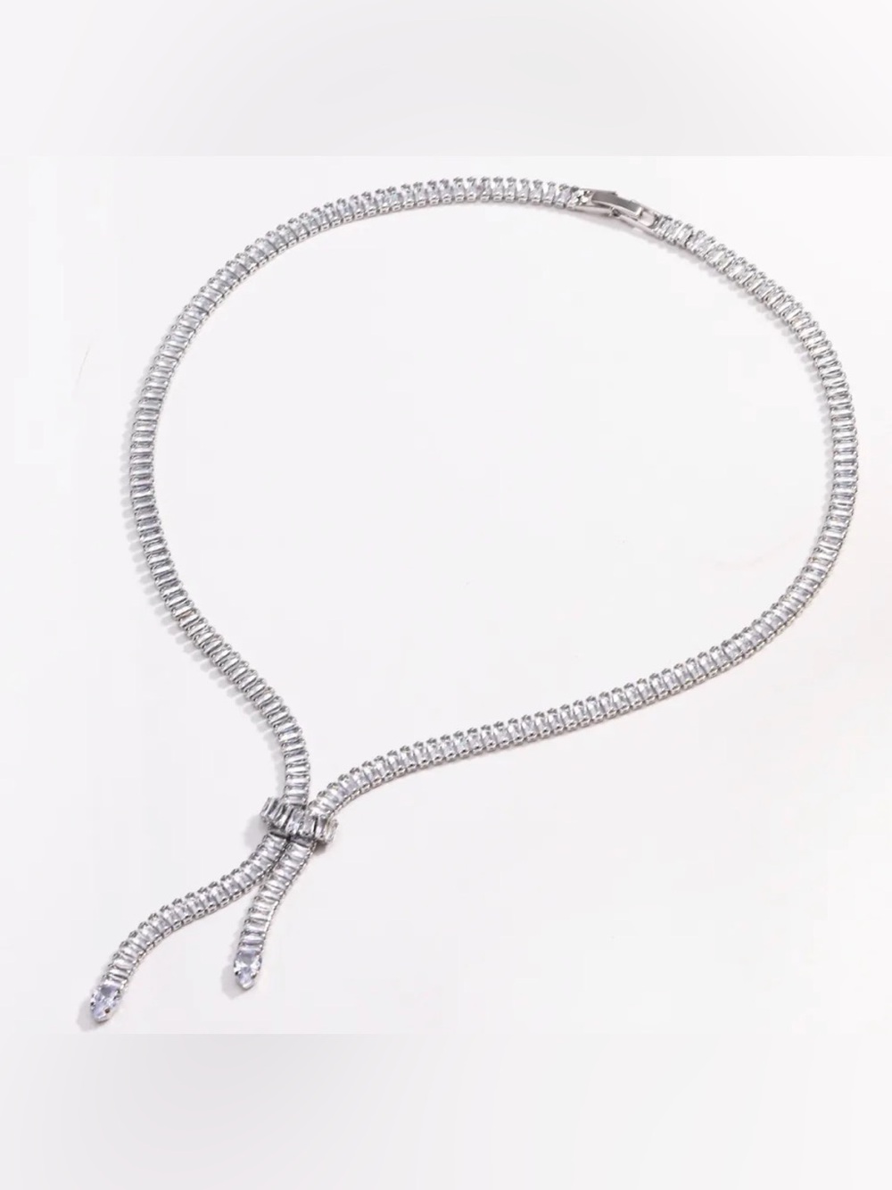 Silver Crystal Knot Lariat Necklace